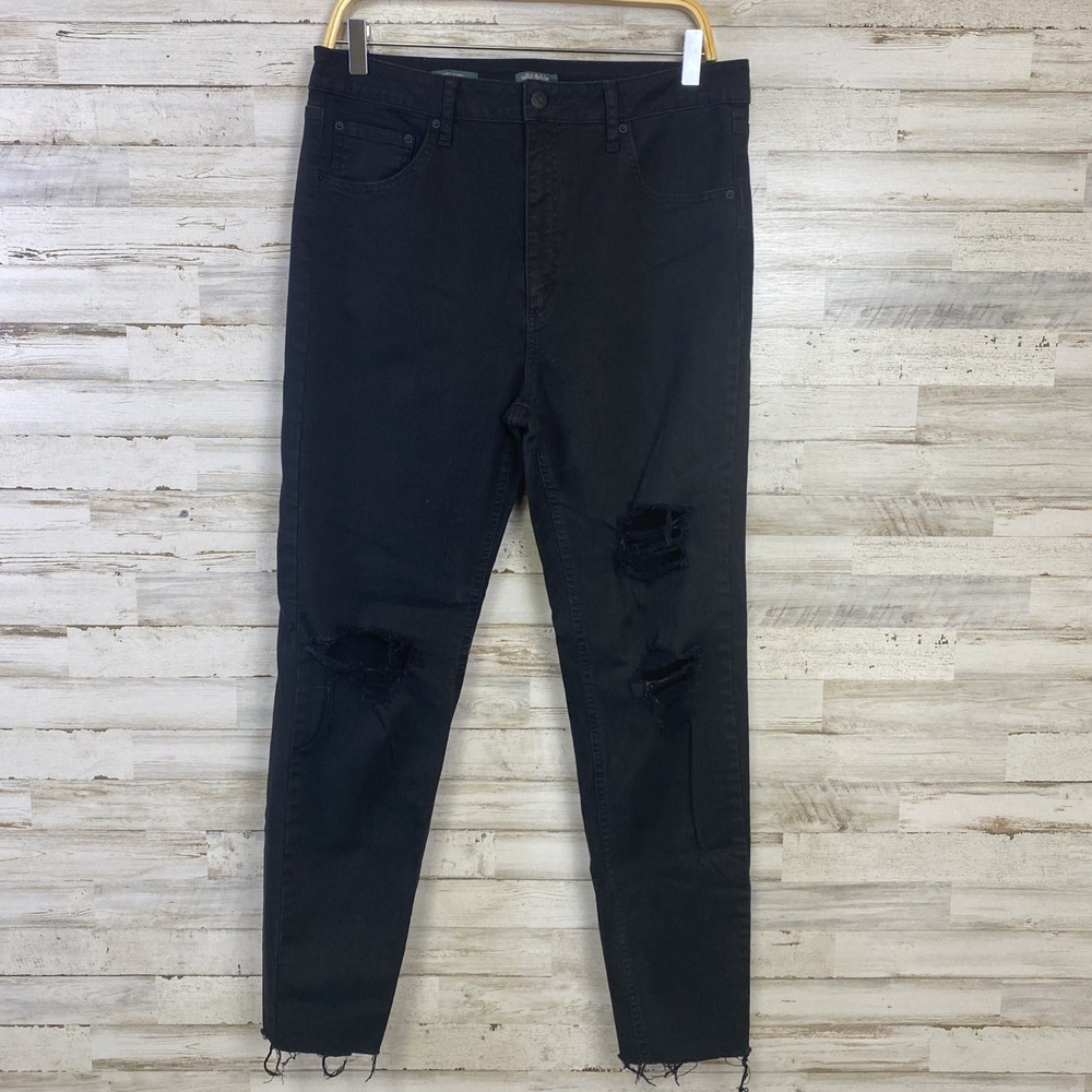 Wild Fable Jeans Women 14 Black Denim Highest Rise Skinny Distressed Raw Hem